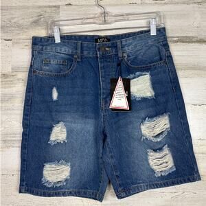 Boohoo Man mens 32 distressed jean shorts new faded boho grunge ripped boho